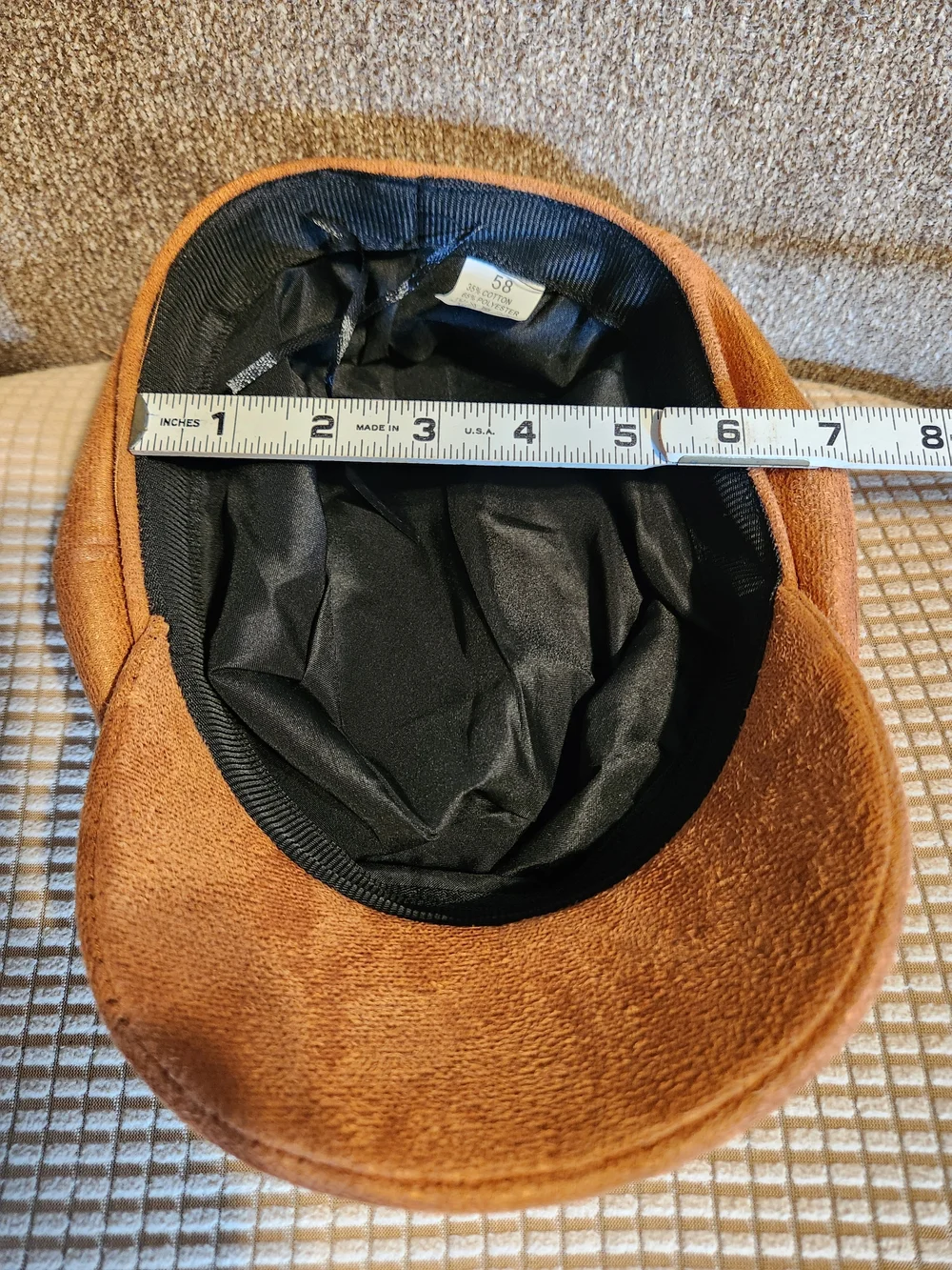 Womens Faux Suede Baker Boy Cap - Brown
